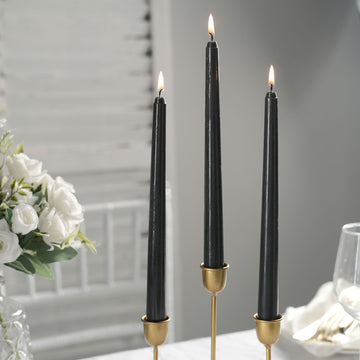 12 Pack | Black 10" Premium Wax Taper Candles, Unscented Candles