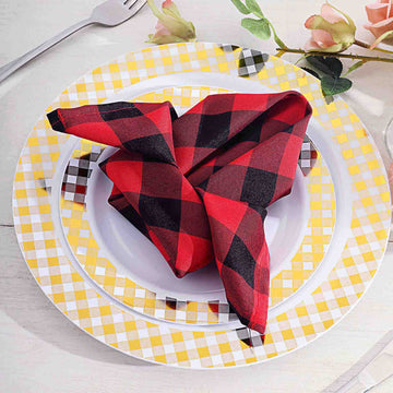 5 Pack | Black/Red Buffalo Plaid Cloth Dinner Napkins, Gingham Style | 15"x15"