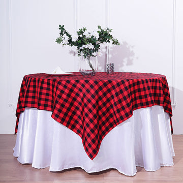54"x54" | Black/Red Seamless Buffalo Plaid Polyester Table Overlay | Checkered Gingham Square Overlay