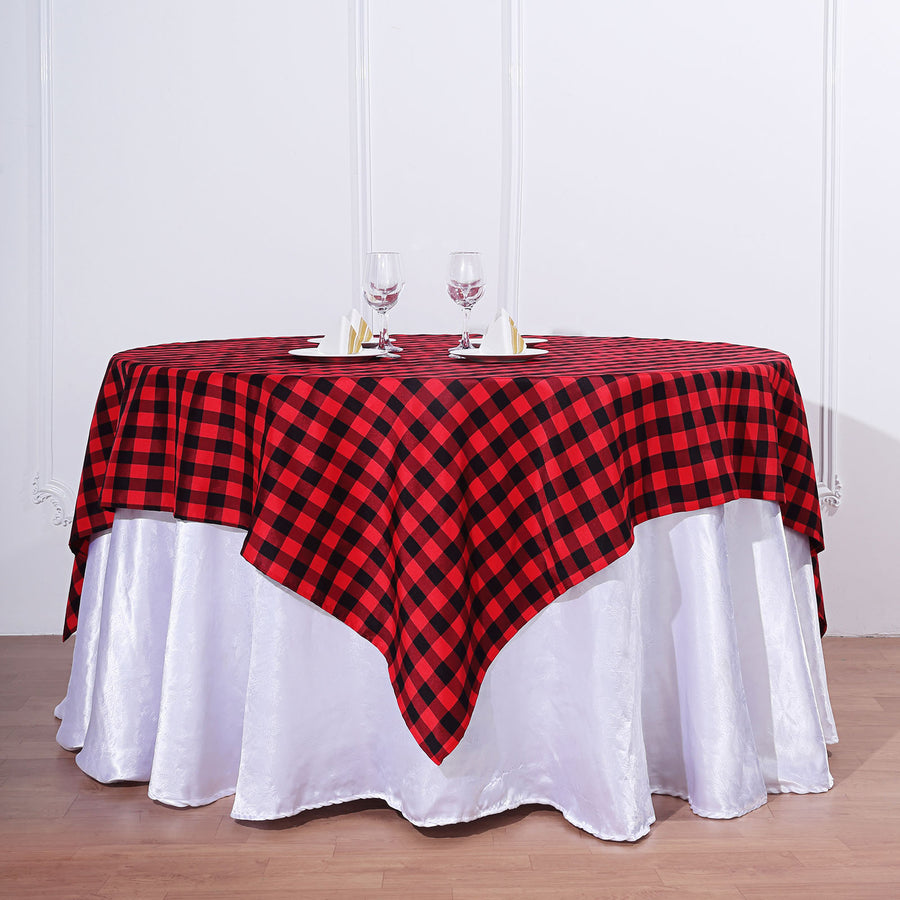 70 Inch Square Table Overlay Black/Red Buffalo Plaid Polyester Checkered Gingham