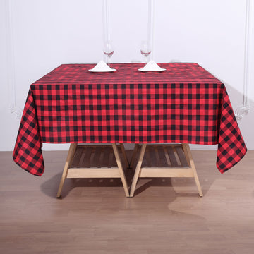Black/Red Seamless Buffalo Plaid Square Tablecloth, Gingham Polyester Checkered Tablecloth 70"x70"