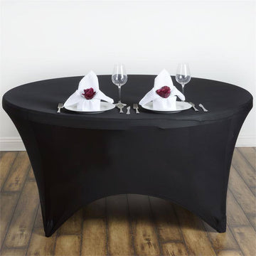 Black Round Stretch Spandex Tablecloth 5ft