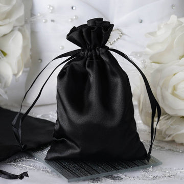 12 Pack | 4"x6" Black Satin Drawstring Wedding Party Favor Gift Bags