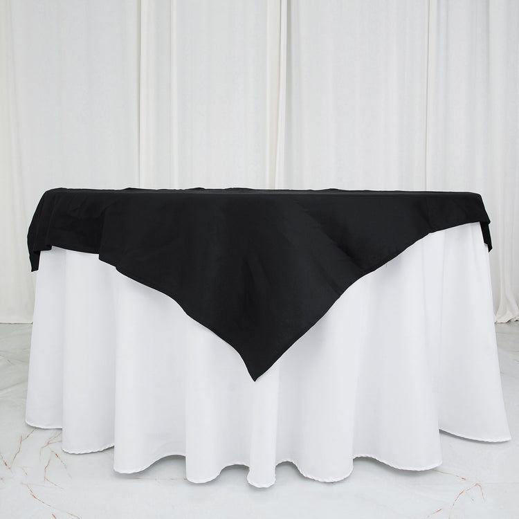 54 Inch Black Square 100% Cotton Linen Seamless Washable Table Overlay 