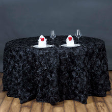 120inch Black Grandiose 3D Rosette Satin Round Tablecloth