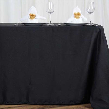 72"x120" Black Seamless Polyester Rectangle Tablecloth, Reusable Linen Tablecloth