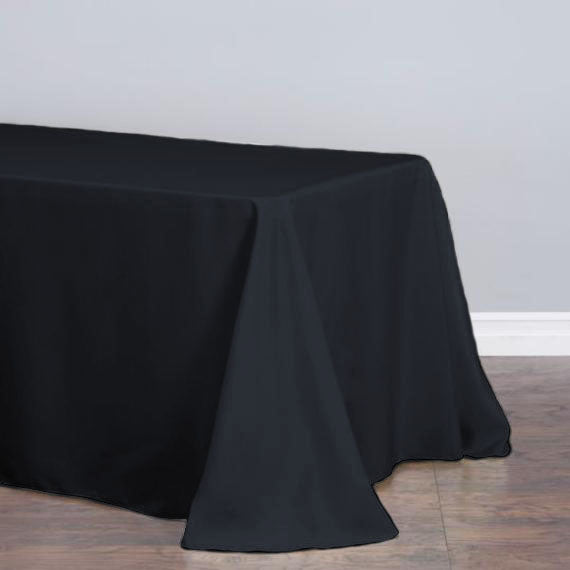 Polyester Rectangular Tablecloth 90 Inch x 132 Inch In Black Round Corner