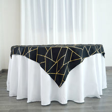 54 Inch x 54 Inch Square Polyester Table Overlay In Black With Gold Foil Geometric Pattern