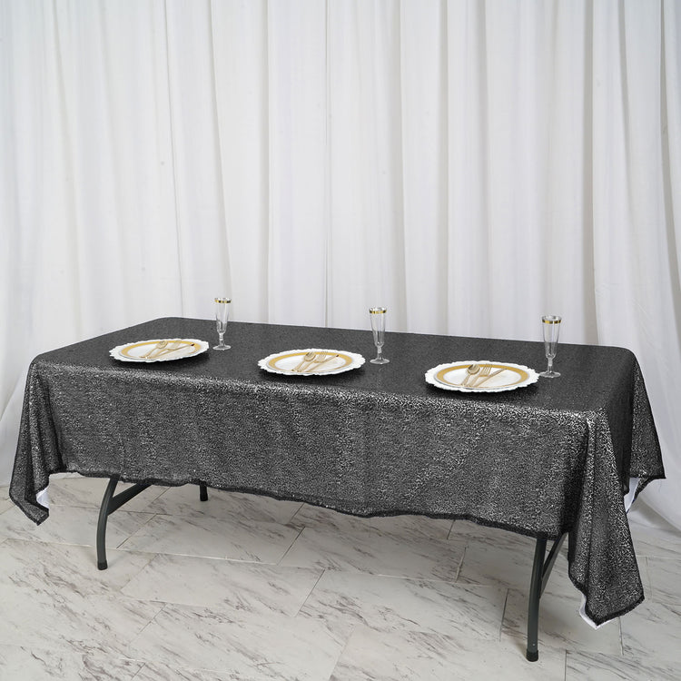 60"x102" Black Premium Sequin Rectangle Tablecloth