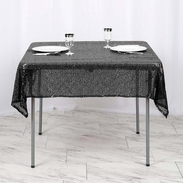 Elevate Your Event with the Black Seamless Premium Sequin Square Tablecloth