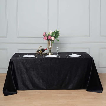 Black Seamless Premium Velvet Rectangle Tablecloth, Reusable Linen 90"x132"