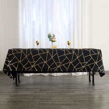 60 Inch x 102 Inch Black Polyester Tablecloth With Gold Foil Geometric Pattern