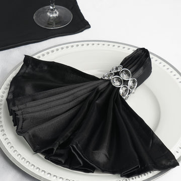 5 Pack | Black Seamless Satin Cloth Dinner Napkins, Wrinkle Resistant | 20"x20"