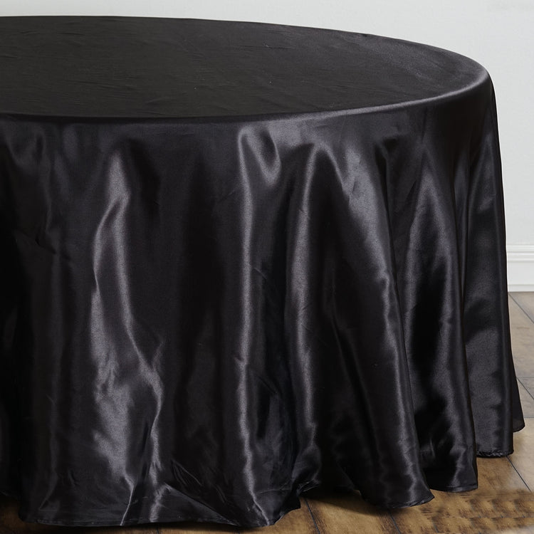Round Black Satin Tablecloth 108 Inch   