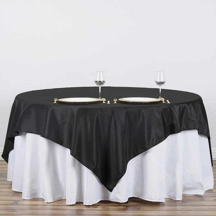 Square Black Seamless Polyester Table Overlay 90 Inch