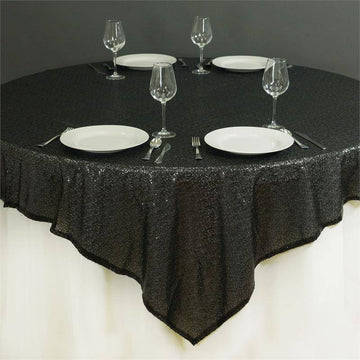 Black Sequin Sparkly Square Table Overlay 72"x72"