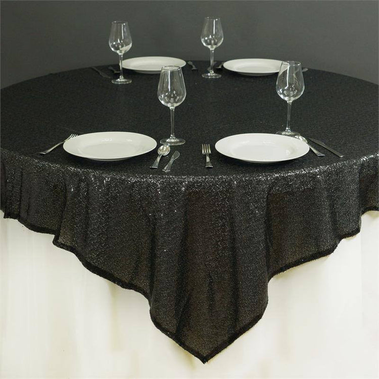 Black Sequin Square Table Overlay 72 Inch x 72 Inch