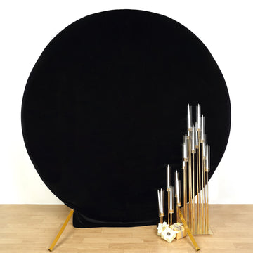 Black Soft Velvet Fitted Round Wedding Arch Backdrop Cover 7.5ft