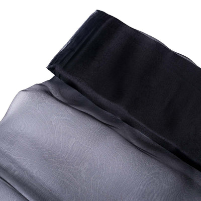 Black and gray sheer fabric swatches showcasing texture and drape