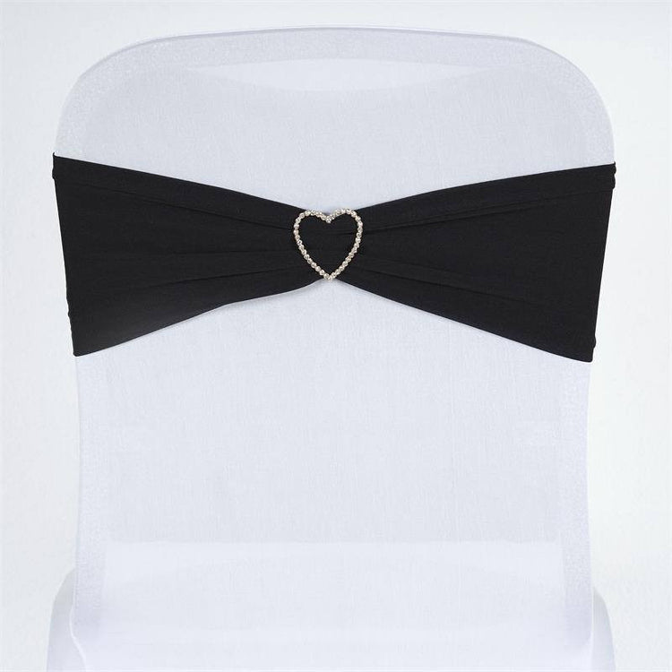 5 Pack Black Spandex Stretch Chair Sashes Bands Heavy Duty with Two Ply Spandex - 5x12inch