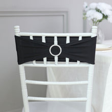5 Pack Black Spandex Stretch Chair Sash With Silver Diamond Ring Slide Buckle 5 Inch x 14 Inch