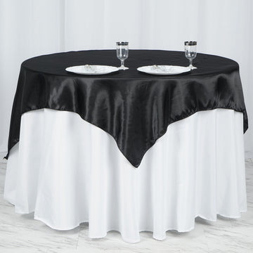 60"x60" Black Square Smooth Satin Table Overlay