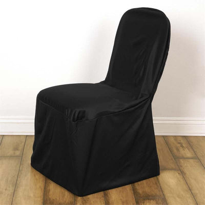 Black chair cover on a wooden floor.