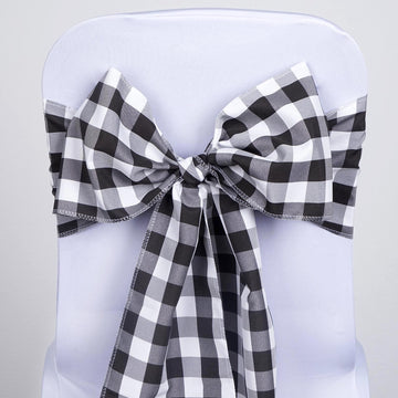 5 Pack | 6"x108" Black / White Buffalo Plaid Checkered Chair Sashes