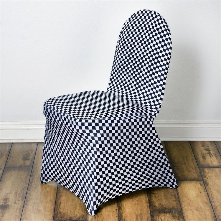 Buffalo Plaid Spandex Fitted Checkered Black & White Stretch Chair Covers
