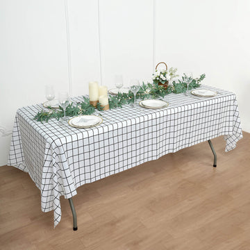 Black White Checkered Waterproof Plastic Tablecloth, PVC Rectangle Disposable Table Cover 54"x108"