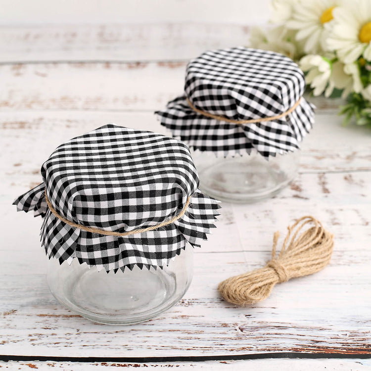 6 Inch Black And White Gingham Mason Jar Lid Covers With Jute String 