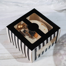 10 Pack Black And White Striped Bakery Boxes 10 Inch x 10 Inch x 6 Inch