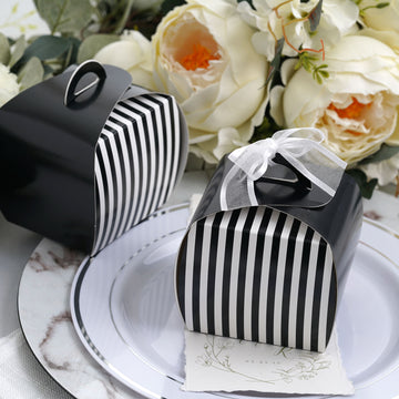 10 Pack | 3.5" Black/White Striped Cupcake Candy Treat Gift Boxes