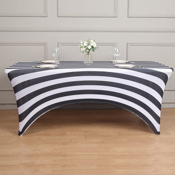 Elegant Black and White Striped Spandex Tablecloth