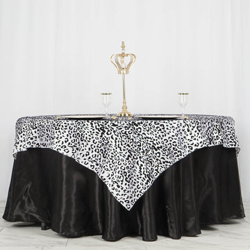 Stunning Black/White Taffeta Leopard Print Table Overlay for Jungle Theme Party Decoration
