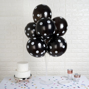 25 Pack Black and White Fun Polka Dot Latex Party Balloons 12"