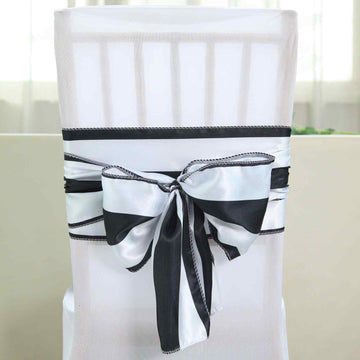 5 Pack | 6"x108" Black and White Stripe Satin Chair Sashes