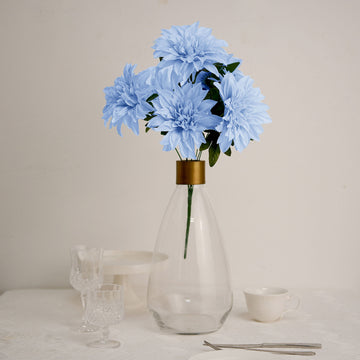 2 Bouquets | 20" Blue Artificial Silk Dahlia Flower Spray Bushes