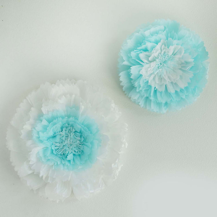 2 Size Pack | Carnation Blue 3D Wall Large Tissue Paper Flowers Wholesale - 12",16"#whtbkgd