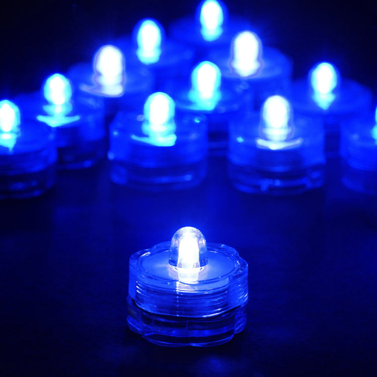 12 Pack | Blue LED Lights Waterproof Battery Operated Submersible#whtbkgd
