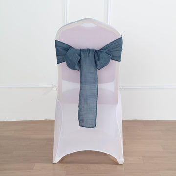 5 Pack | 6"x108" Blue Linen Chair Sashes, Slubby Textured Wrinkle Resistant Sashes