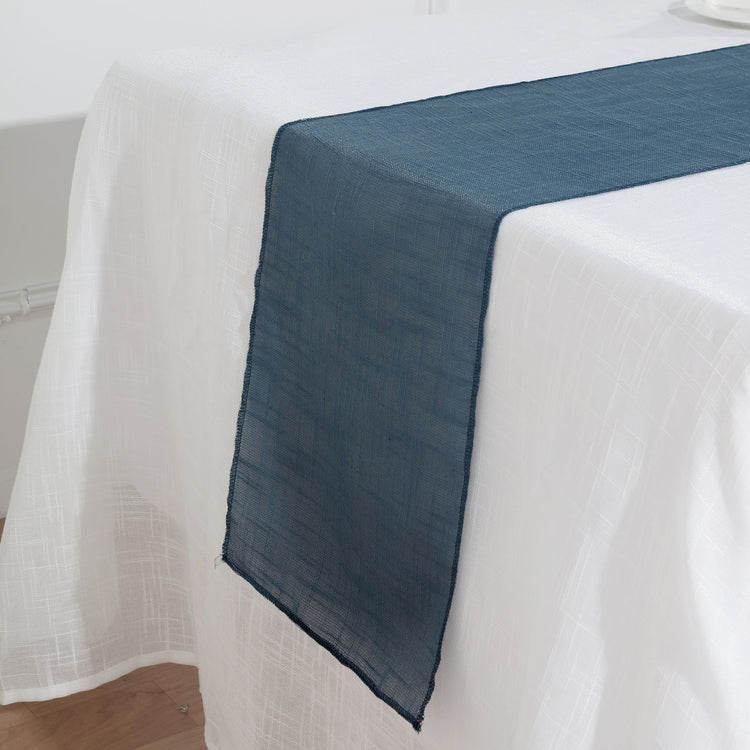 Slubby Textured Blue Linen Wrinkle Resistant Table Runner 12 Inch x 108 Inch