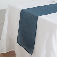 Slubby Textured Blue Linen Wrinkle Resistant Table Runner 12 Inch x 108 Inch