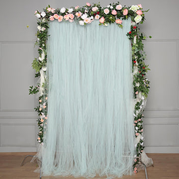 Blue Reversible Sheer Tulle Divider Backdrop Curtain Panel With Satin Header, Rod Ready Photo Booth Event Drapes - 5ftx10ft