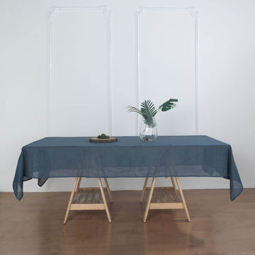 60"x102" Blue Seamless Rectangular Tablecloth, Linen Table Cloth With Slubby Textured, Wrinkle Resistant