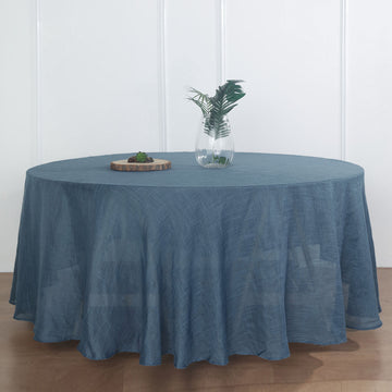 Blue Seamless Round Tablecloth, Linen Table Cloth With Slubby Textured, Wrinkle Resistant 120"