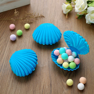 12 Pack | 3.5" Blue Seashell Beach Theme Candy Container Gift Boxes, Sea Shell Mini Treats Jewelry Party Favor Boxes