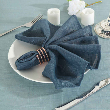 5 Pack | Blue Slubby Textured  Cloth Dinner Napkins, Wrinkle Resistant Linen | 20"x20"