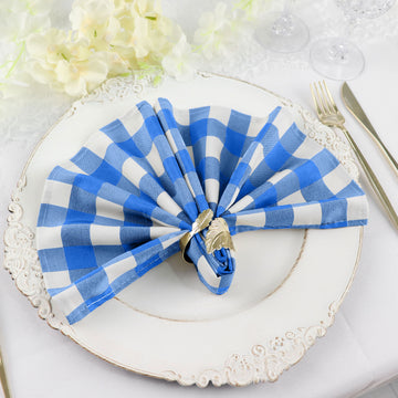 5 Pack | Blue/White Buffalo Plaid Cloth Dinner Napkins, Gingham Style | 15"x15"