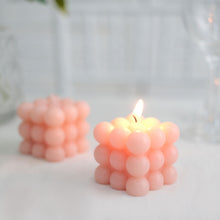 2 Pack Blush Bubble Cube Decorative Paraffin Wax Unscented Long Burning Pillar Candle Gift 2 Inch